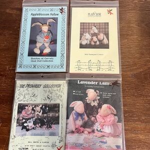 Lot of 4 Vintage Sewing Patterns – Unused Doll & Animal Craft Patterns